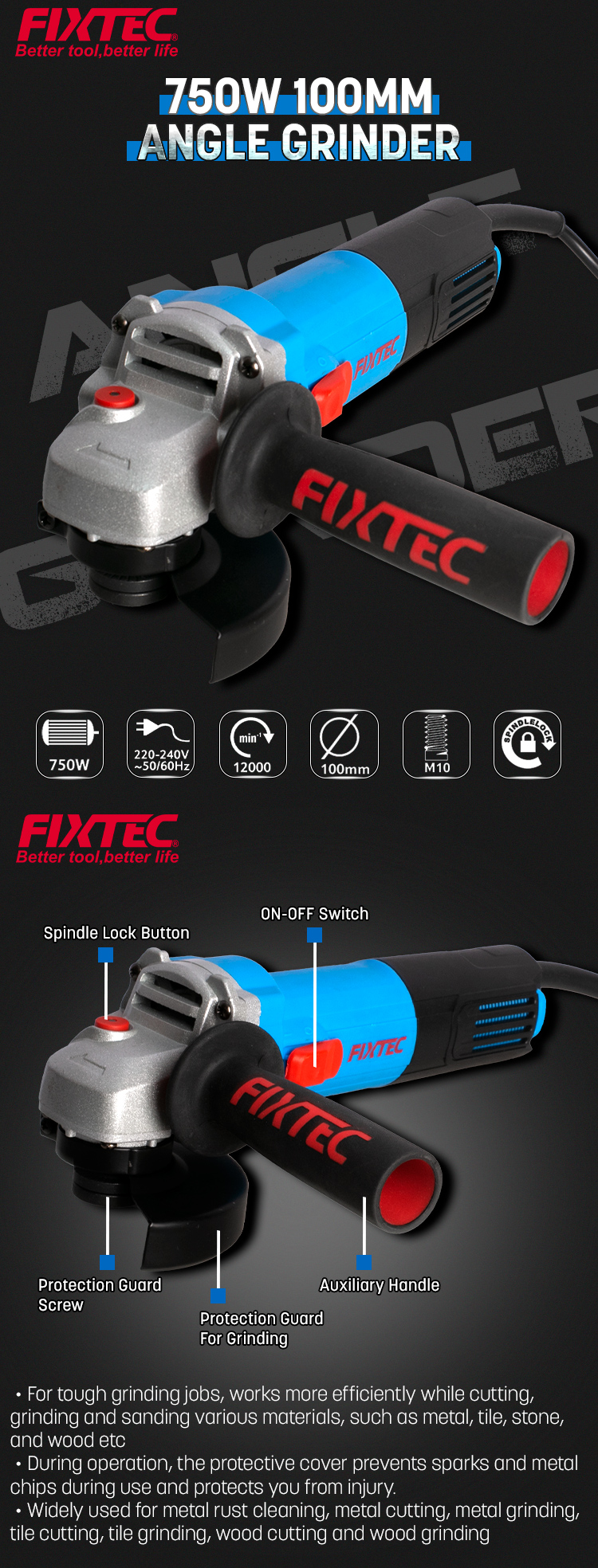 Meuleuse d'angle 750W 4 pouces