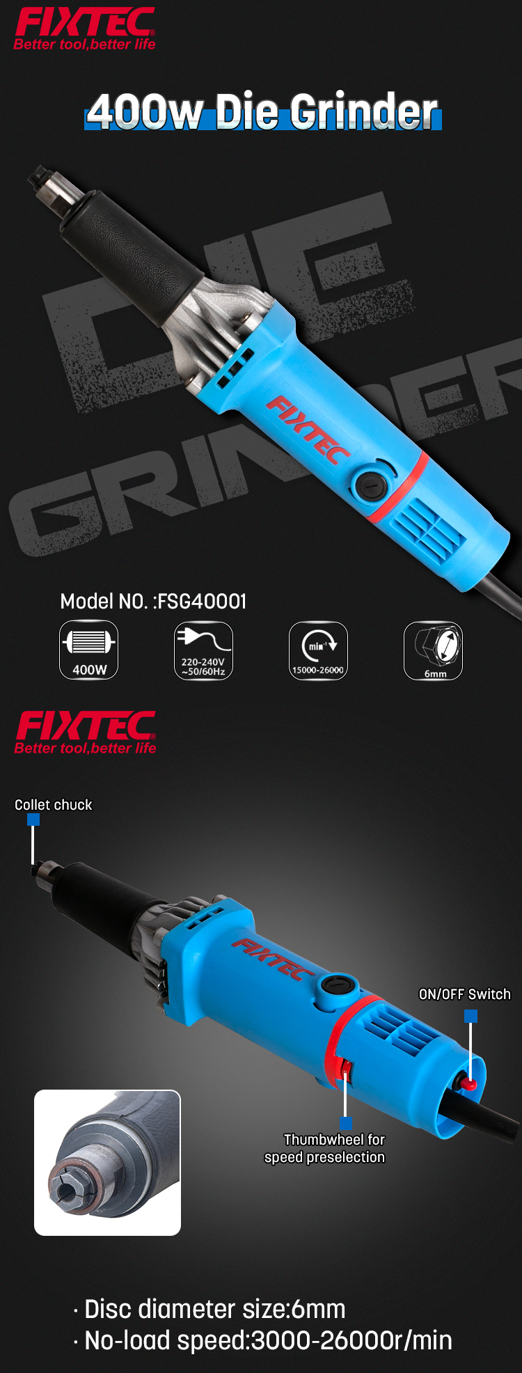 Meuleuse de matrice 400W 6MM