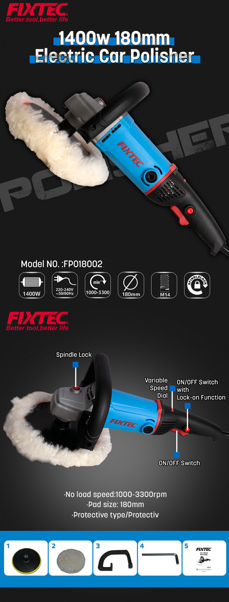 Polisseuse de voiture FIXTEC 1400W