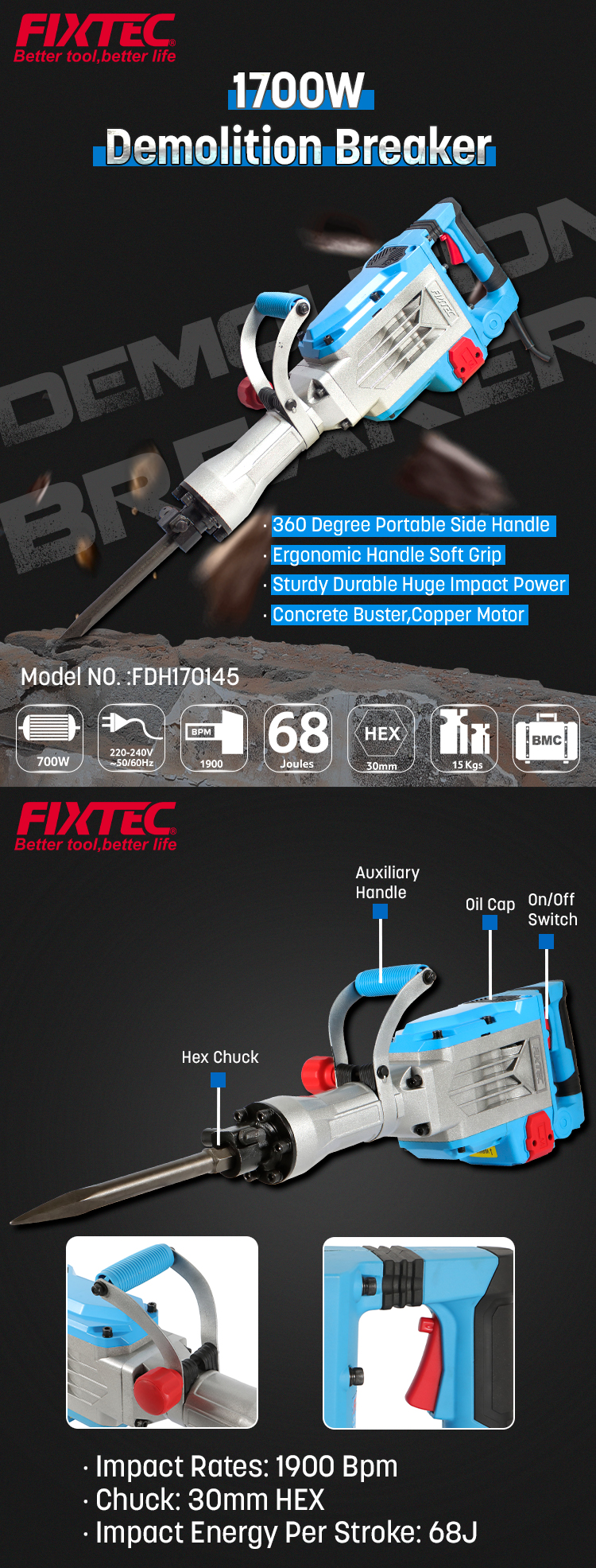 Marteau de d&eacute;molition 1700W