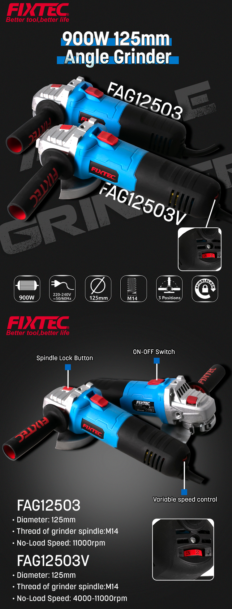 Meuleuse d'angle 900W 5 pouces